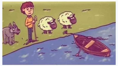 حل لغز يريد هذا الشخص أن يعبر النهر وعنده خروفين و ذئب