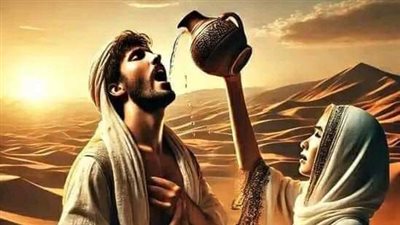 أصيب أعرابي بعطش شديد فمرّ بأعرابية وقال لها: أهون ما عندكم نريد، وأصعب ما عندكم لا نطلب